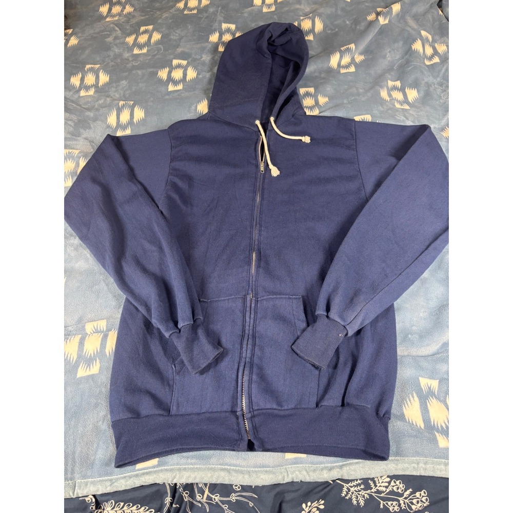 Vintage Healthknit Navy Blue Full Zip Hoodie Made in USA XL Tall Mens